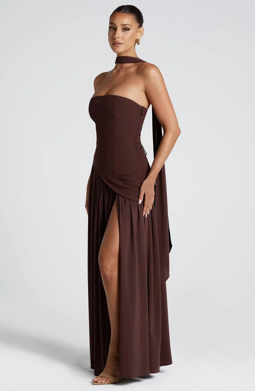 Wedding Guest Halterneck Maxi Dress with High Slit for Women