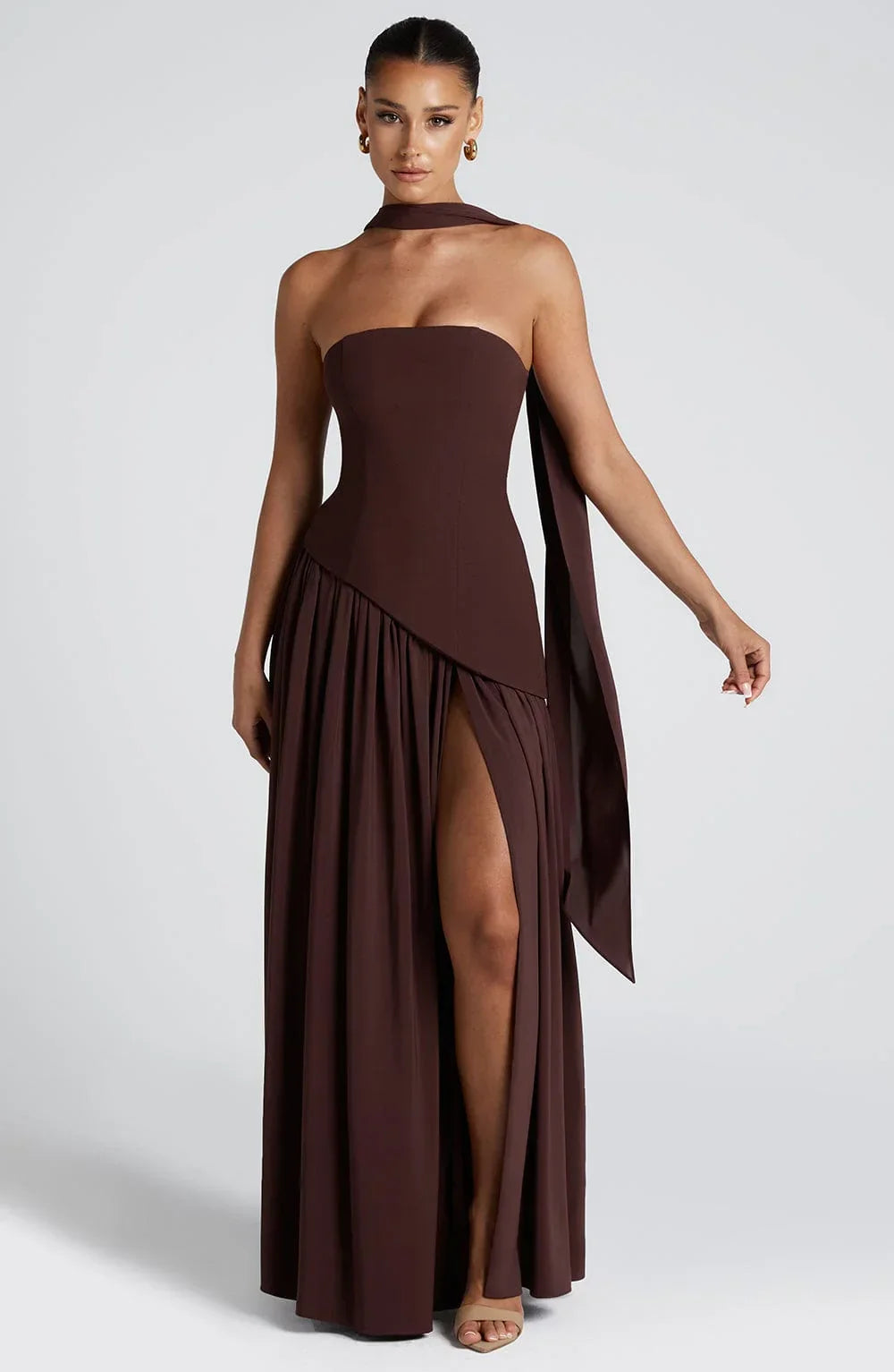 Wedding Guest Halterneck Maxi Dress with High Slit for Women