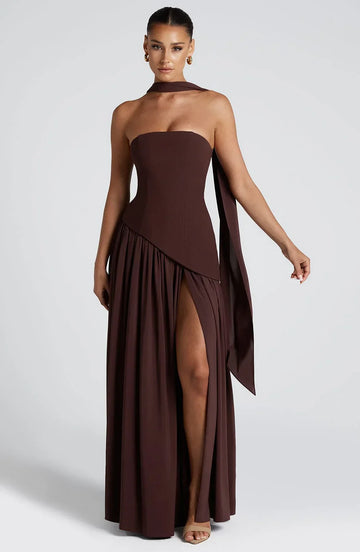Wedding Guest Halterneck Maxi Dress with High Slit for Women