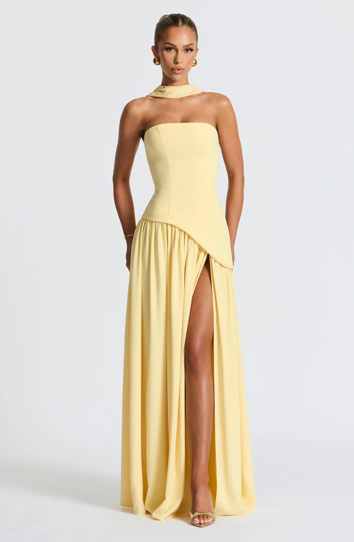 Wedding Guest Halterneck Maxi Dress with High Slit for Women