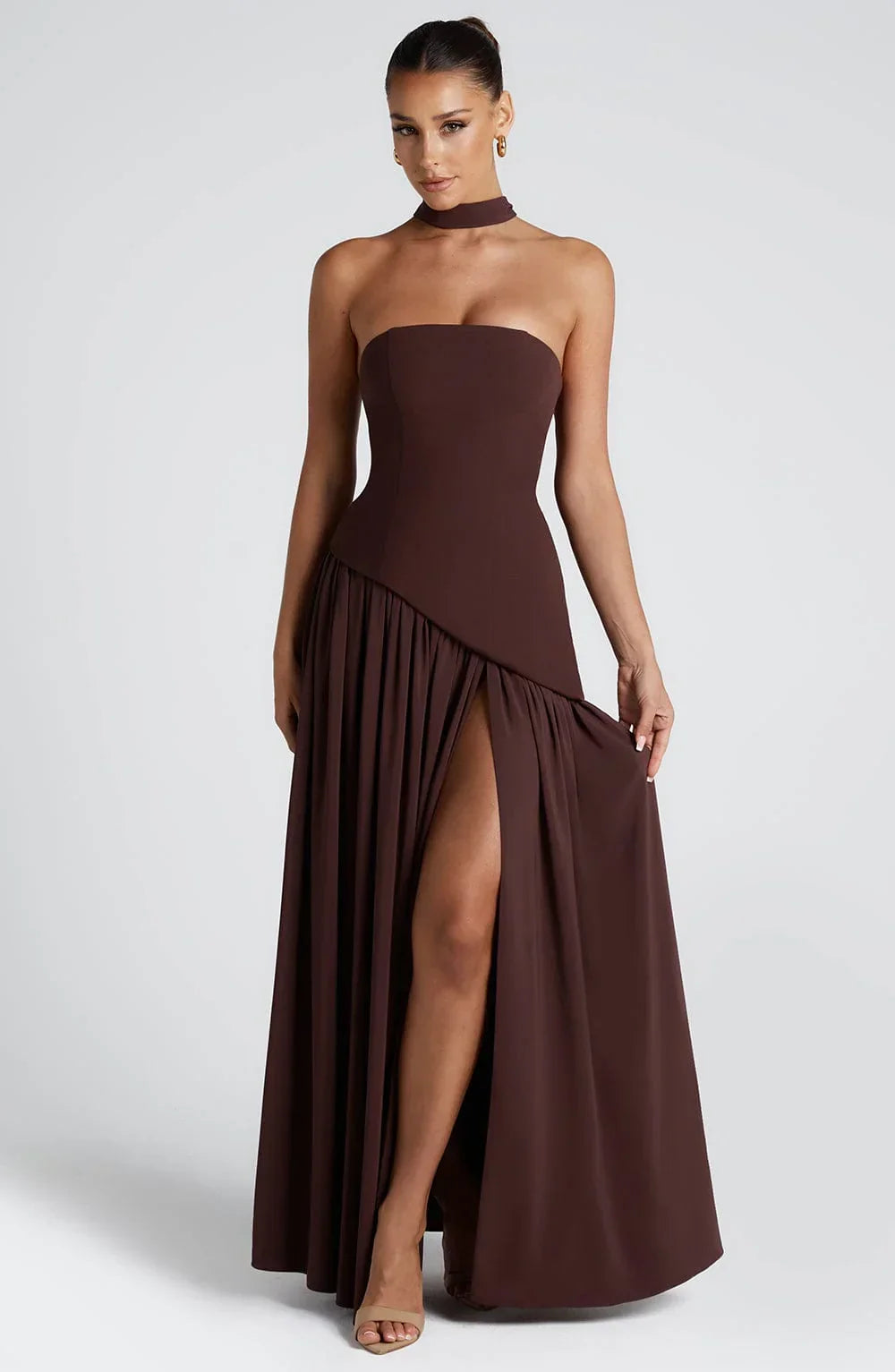 Wedding Guest Halterneck Maxi Dress with High Slit for Women