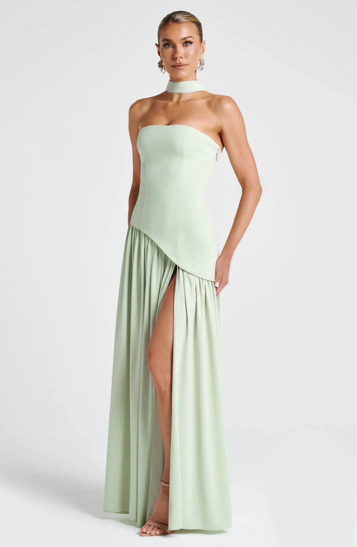Wedding Guest Halterneck Maxi Dress with High Slit for Women