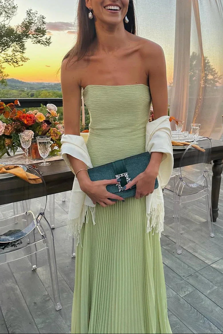 Pleated Strapless Wedding Guest Maxi Dress for Women