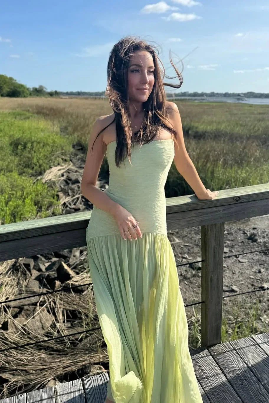 Pleated Strapless Wedding Guest Maxi Dress for Women