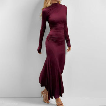Roll Neck Long Sleeve Wedding Guest Maxi Dress for Women - Violet