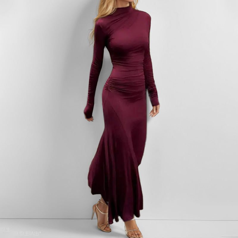 Roll Neck Long Sleeve Wedding Guest Maxi Dress for Women