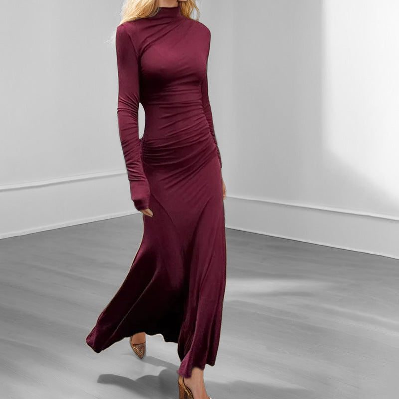 Roll Neck Long Sleeve Wedding Guest Maxi Dress for Women - View 3