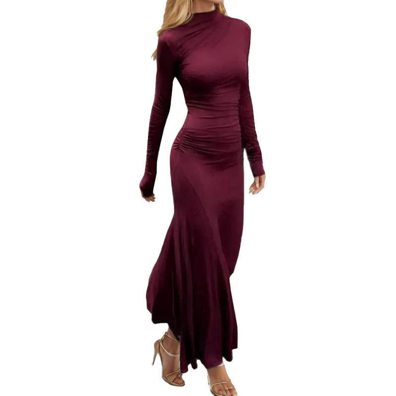 Roll Neck Long Sleeve Wedding Guest Maxi Dress for Women - View 5
