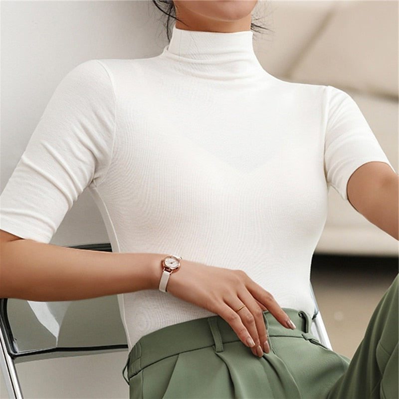 Roll Neck Short Sleeve Top for Women