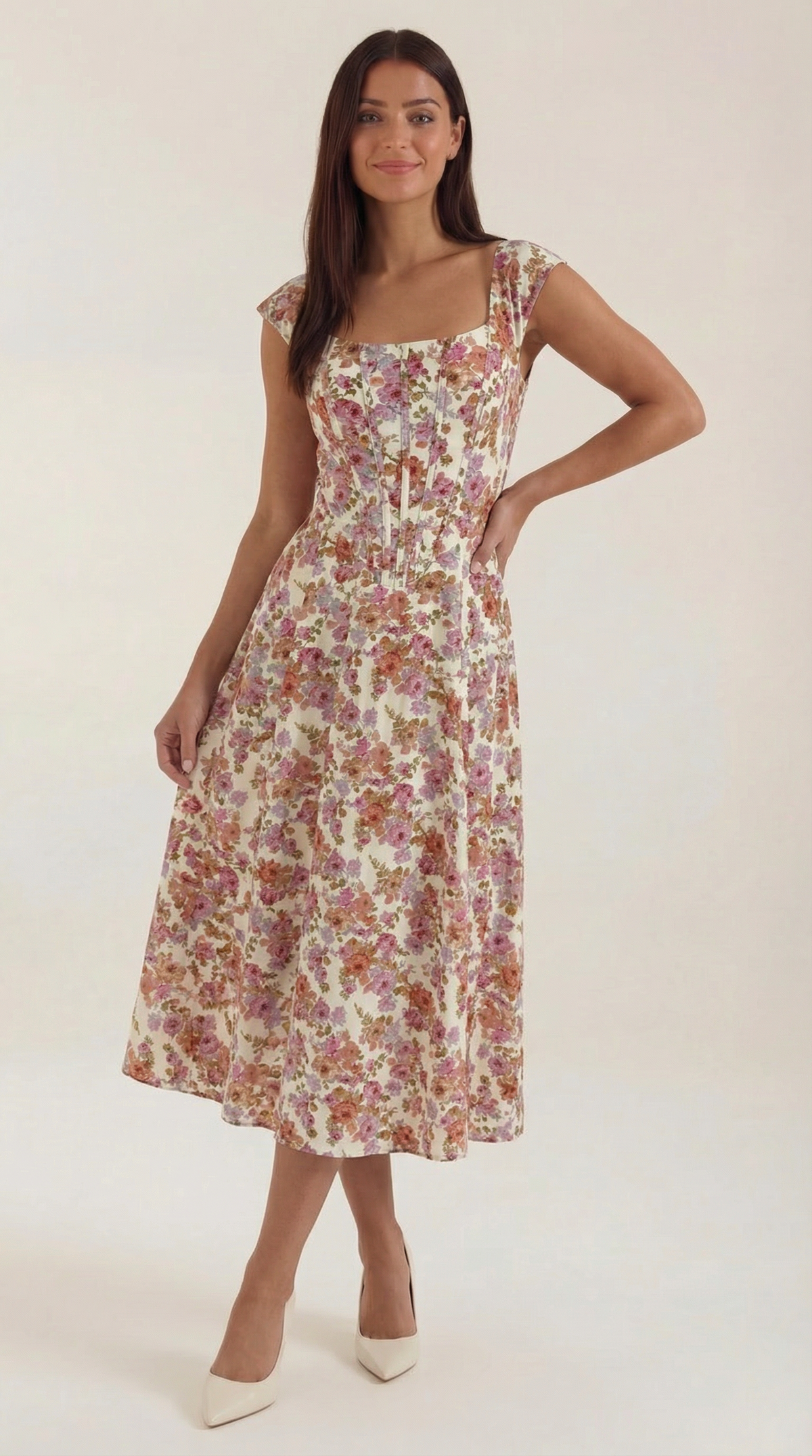 Floral A-Line Midi Dress Wedding Guest for Women