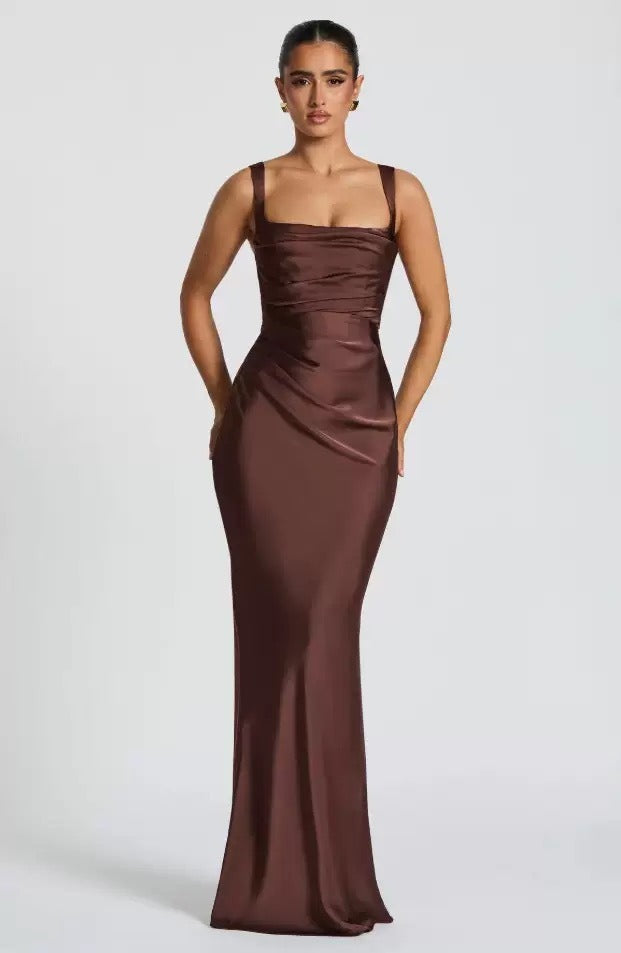 Square Neck Maxi Evening Dress for Women
