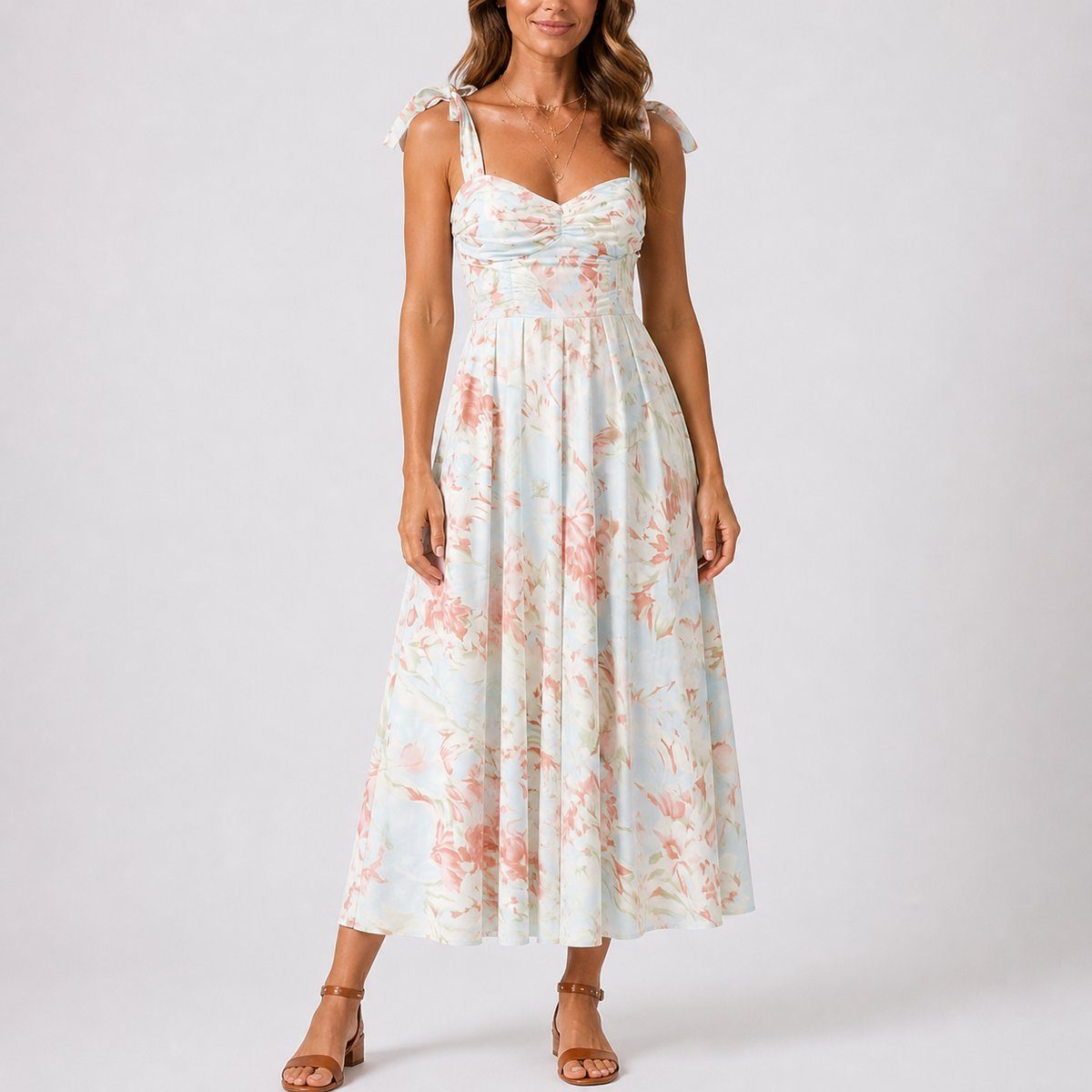 Ruched Bodice A-Line Midi Autumn Wedding Guest Dress for Women