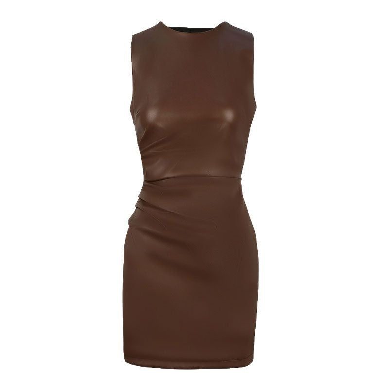 Ruched Leather Mini Dress for Women - View 5
