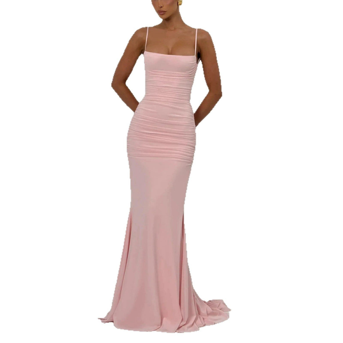 Ruched Spaghetti Strap Autumn Wedding Guest Maxi Dress for Women - View 5