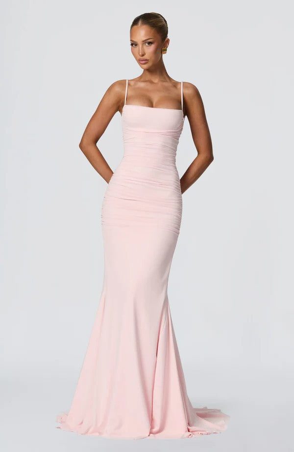 Ruched Spaghetti Strap Autumn Wedding Guest Maxi Dress for Women - View 6