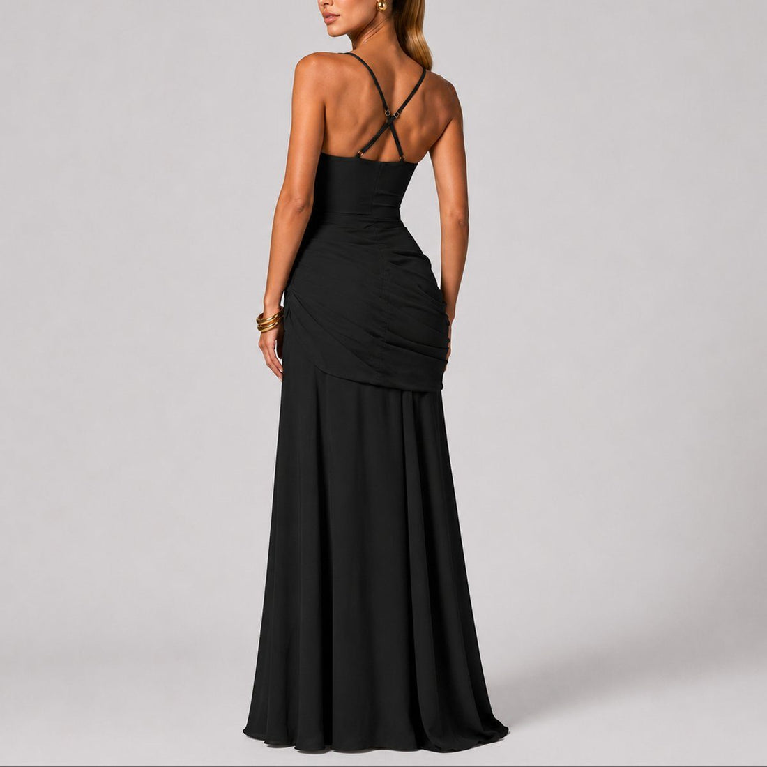 Ruched Square Neck Autumn Wedding Guest Maxi Dress for Women