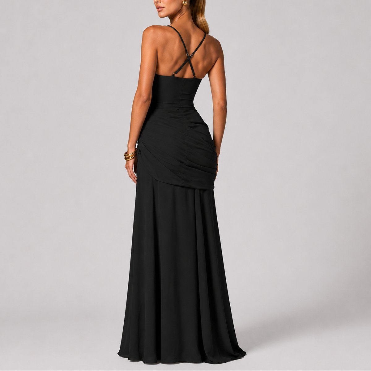 Ruched Square Neck Autumn Wedding Guest Maxi Dress for Women - View 2