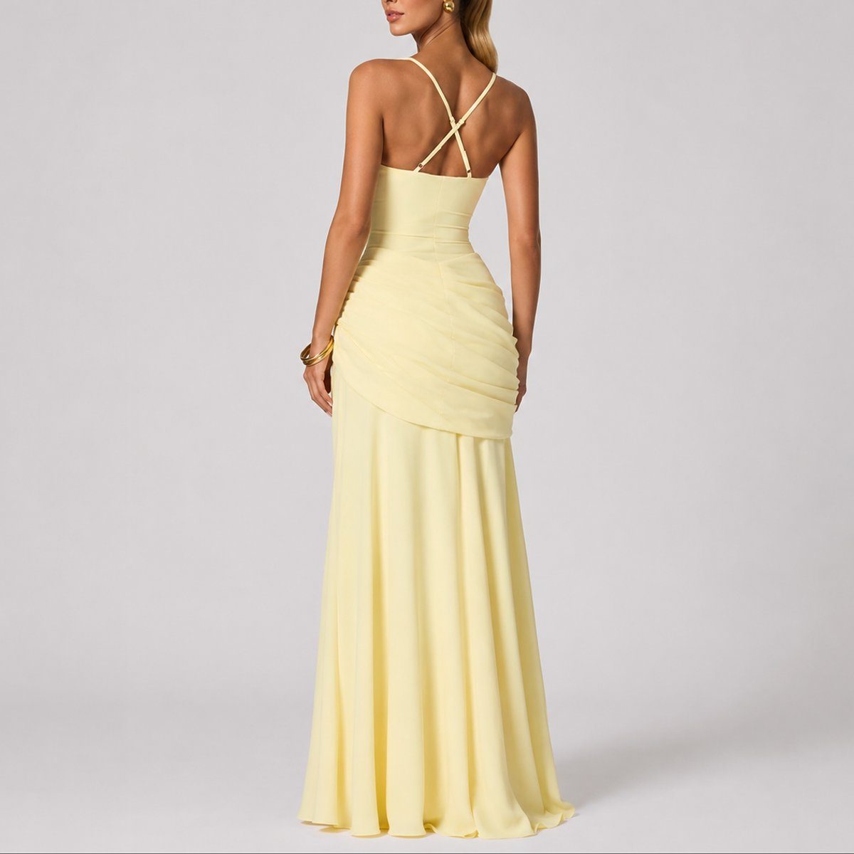 Ruched Square Neck Autumn Wedding Guest Maxi Dress for Women - View 4