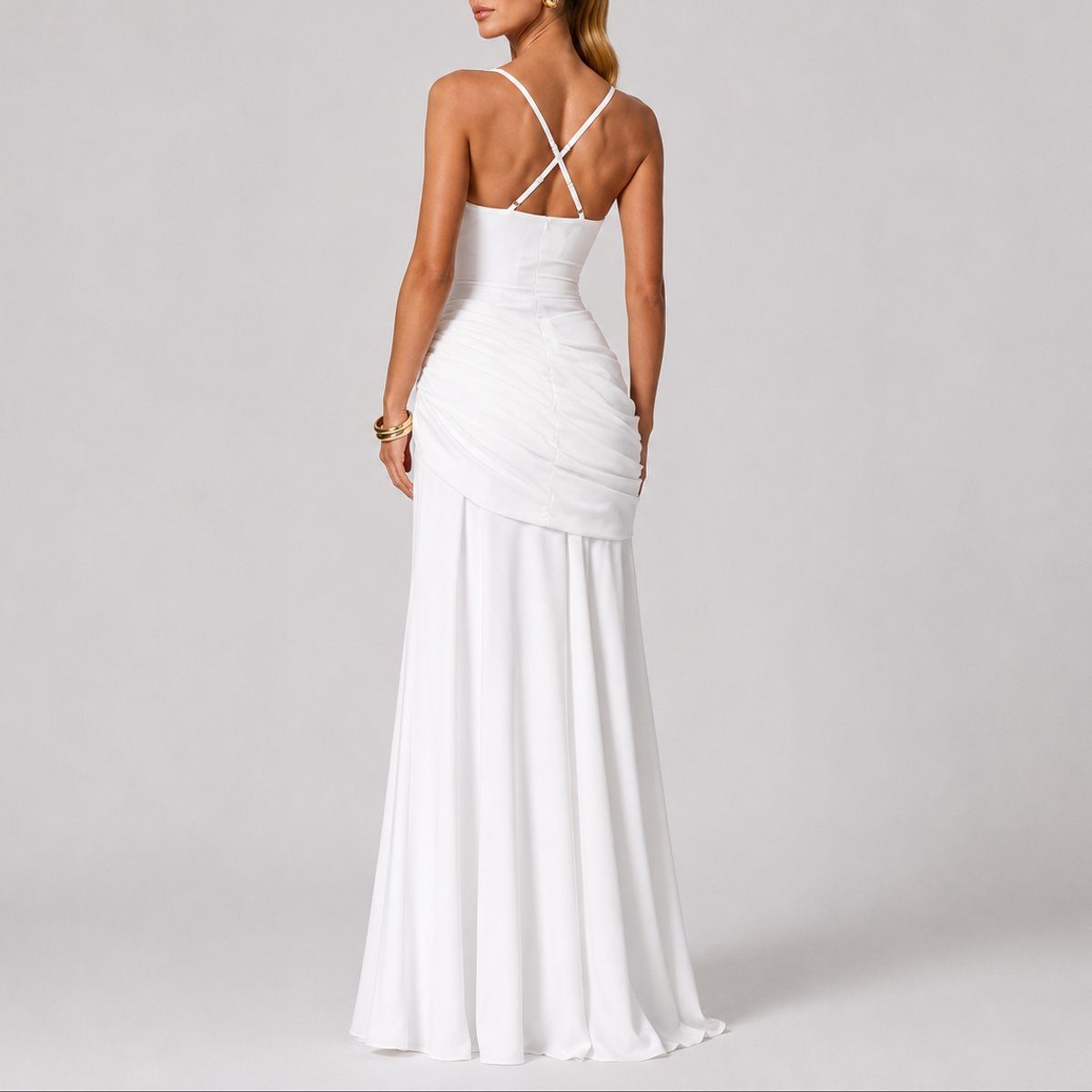 Ruched Square Neck Autumn Wedding Guest Maxi Dress for Women - View 6