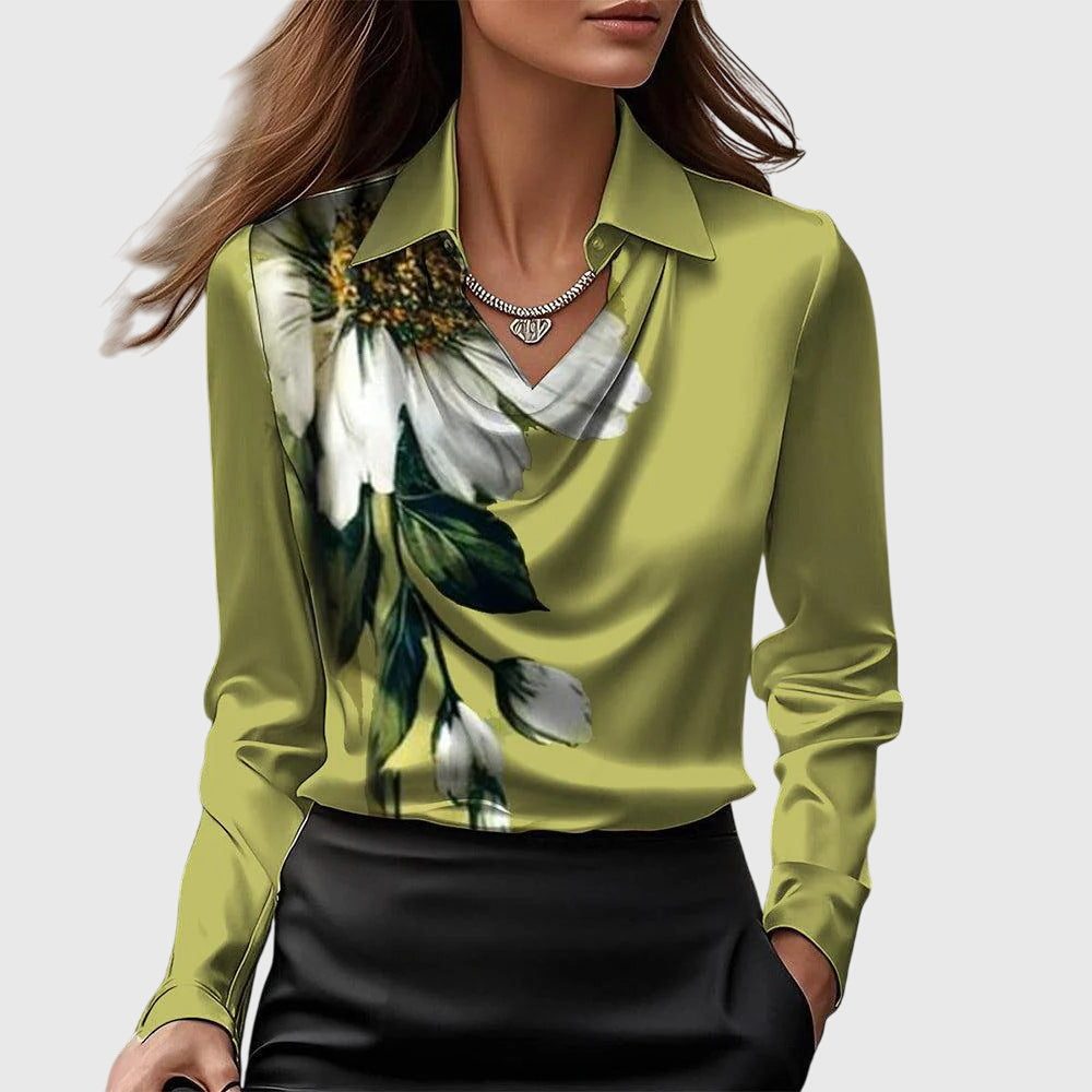 Satin Collared Blouse with Long Sleeves for Women - Green