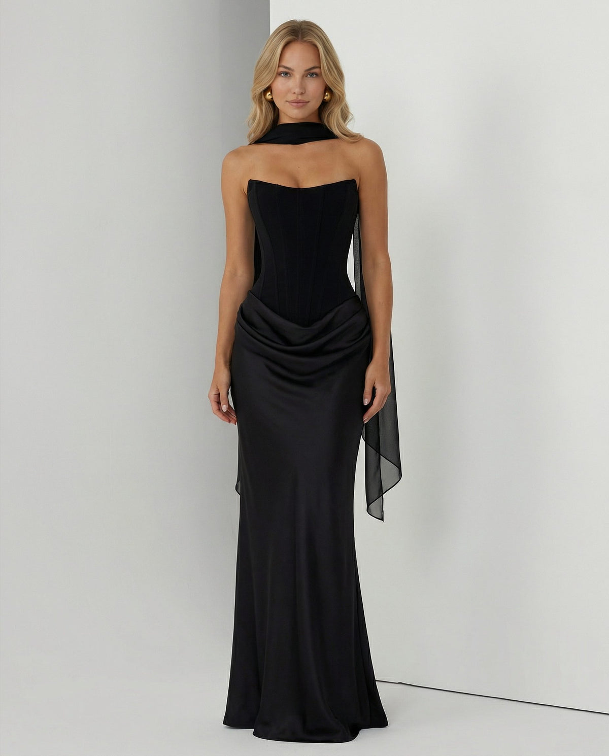 Satin Corset Maxi Autumn Wedding Guest Dress for Women - View 6