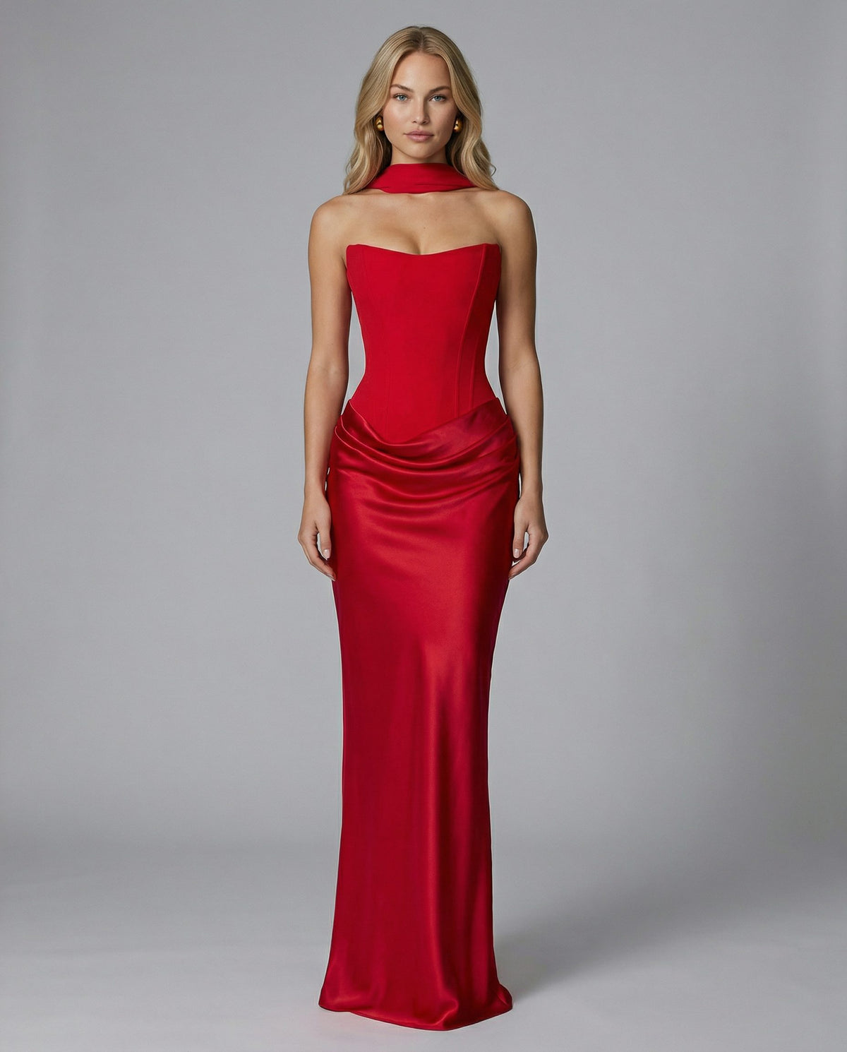 Satin Corset Maxi Autumn Wedding Guest Dress for Women - Red