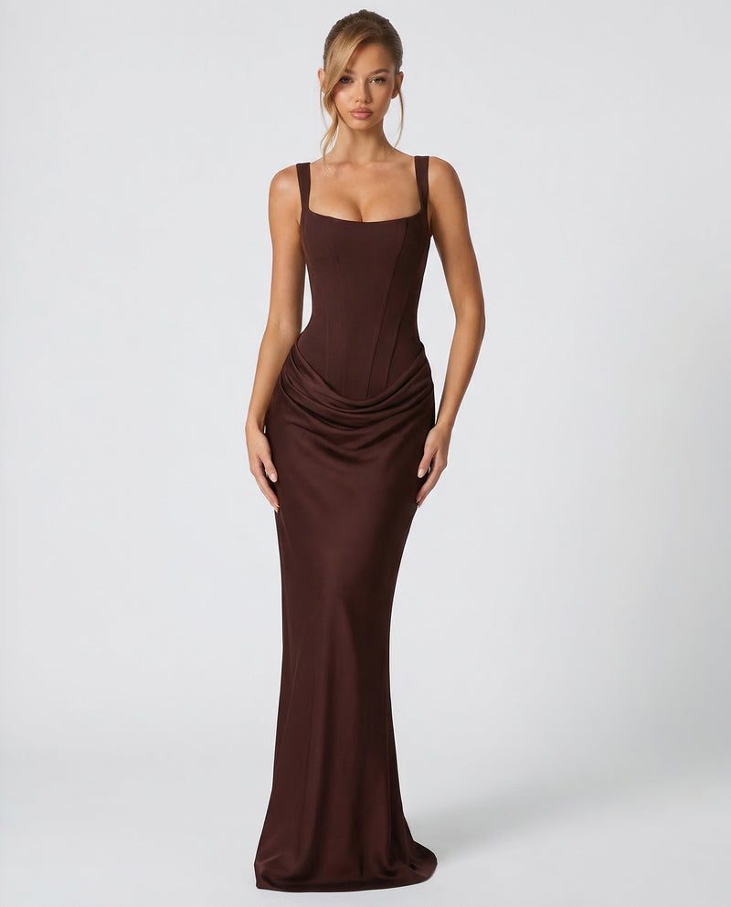 Satin Corset Maxi Dress Autumn Wedding Guest Dress for Women