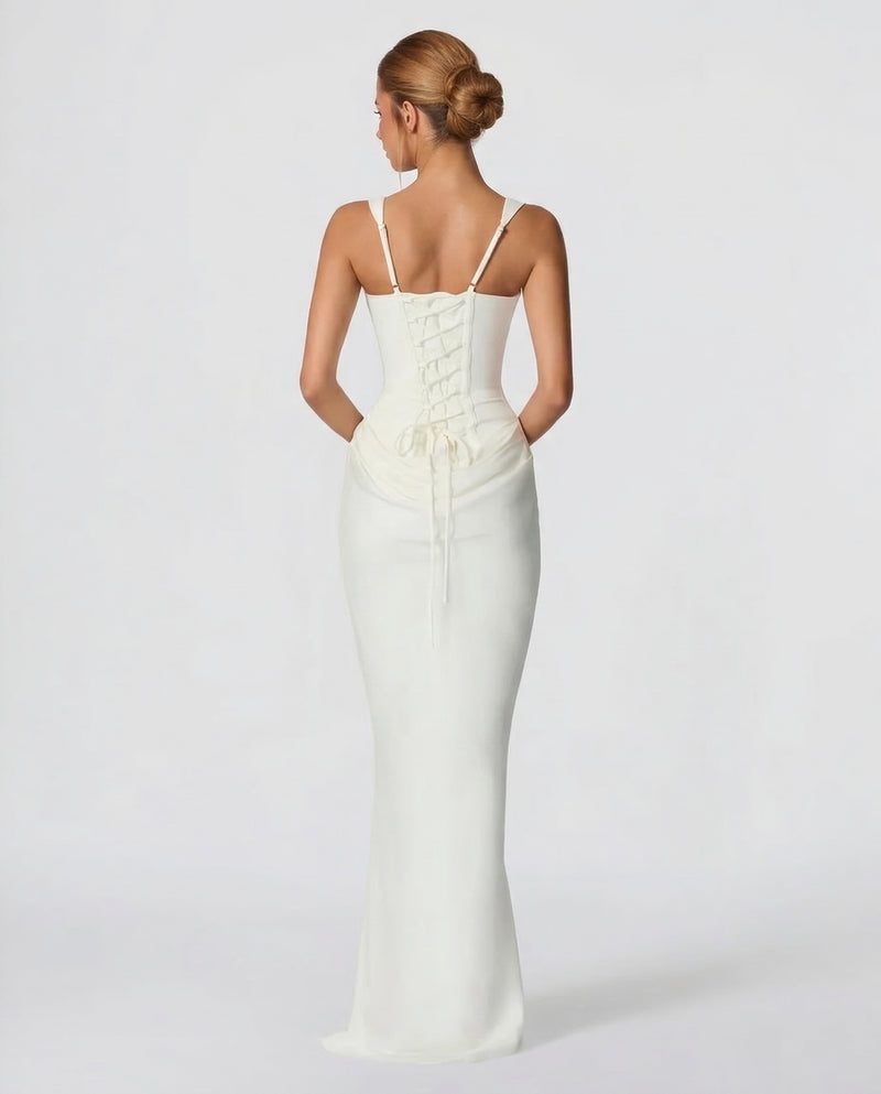 Satin Corset Maxi Dress Autumn Wedding Guest Dress for Women - View 10