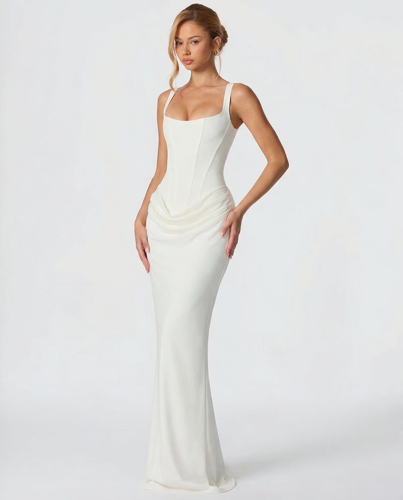 Satin Corset Maxi Dress Autumn Wedding Guest Dress for Women - View 12