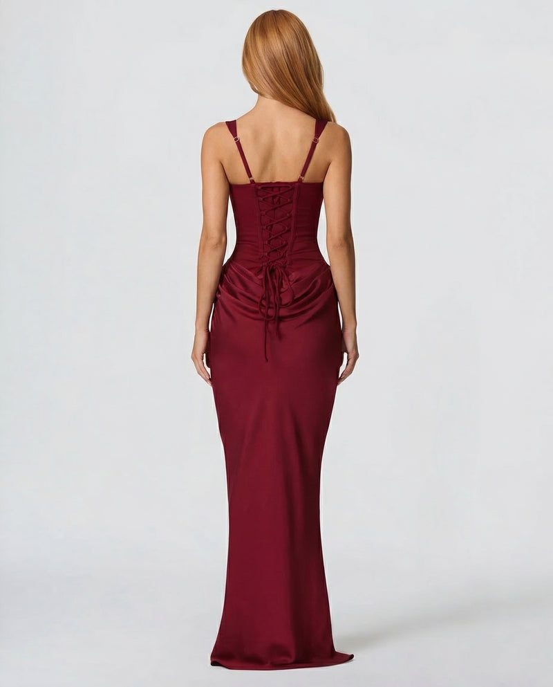 Satin Corset Maxi Dress Autumn Wedding Guest Dress for Women - View 14