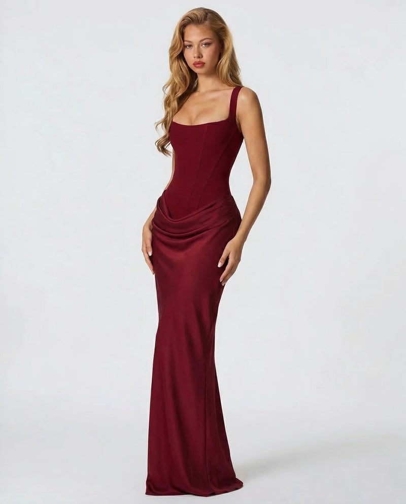Satin Corset Maxi Dress Autumn Wedding Guest Dress for Women - View 15