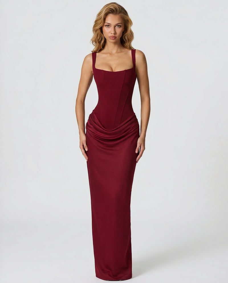 Satin Corset Maxi Dress Autumn Wedding Guest Dress for Women - View 16