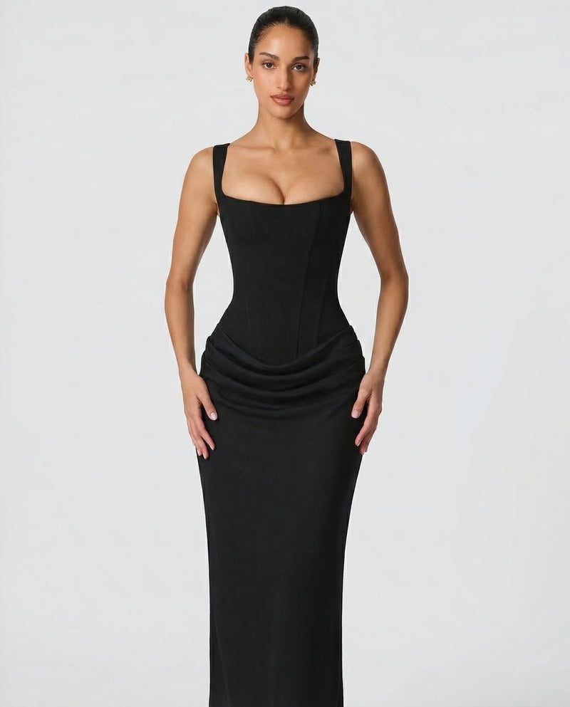 Satin Corset Maxi Dress Autumn Wedding Guest Dress for Women - View 7