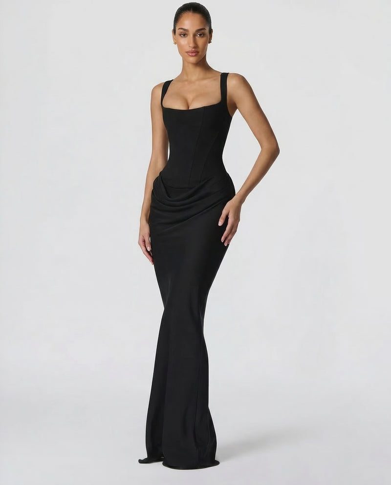 Satin Corset Maxi Dress Autumn Wedding Guest Dress for Women - View 8