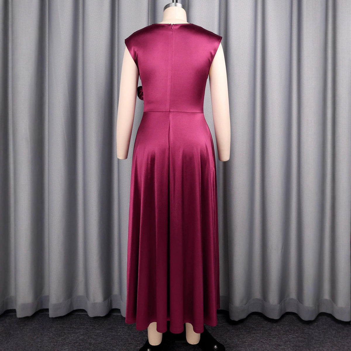 Satin V-Neck Maxi Dress with Side Split for Women - View 4