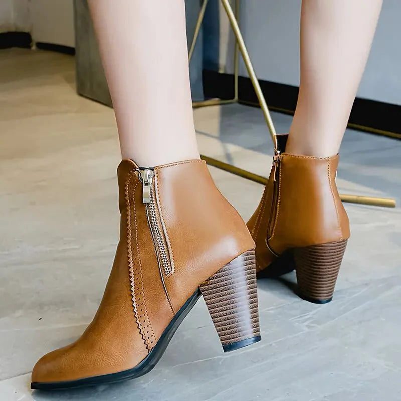 Scalloped Trim Block Heel Ankle Boots for Women - View 2