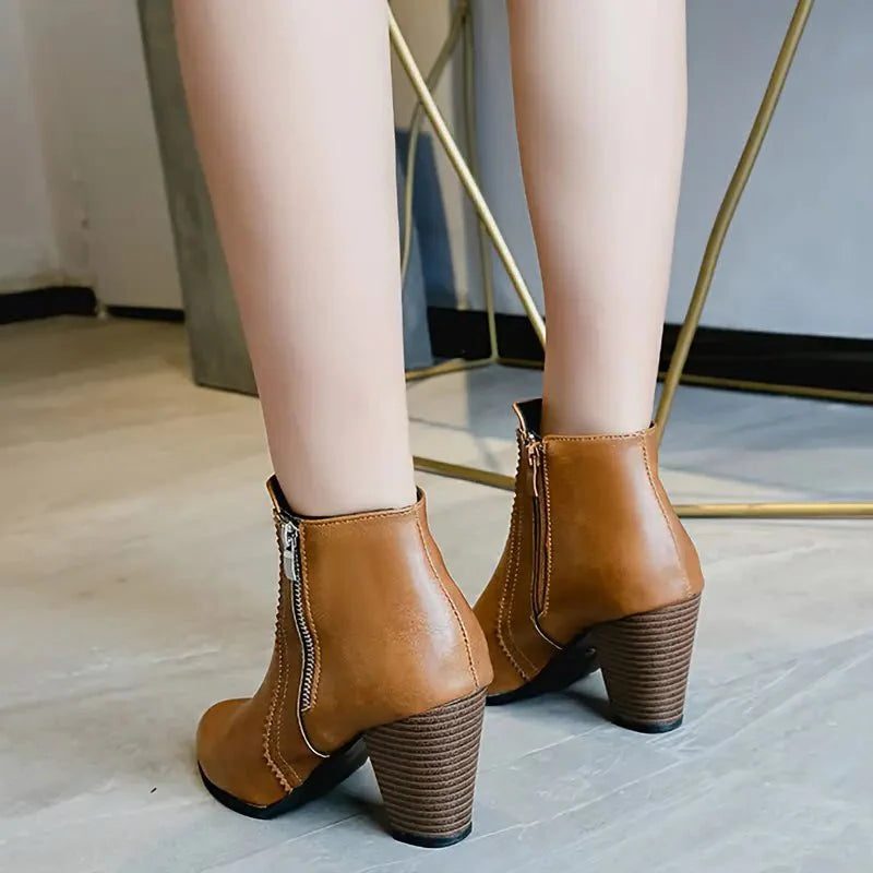 Scalloped Trim Block Heel Ankle Boots for Women - View 4