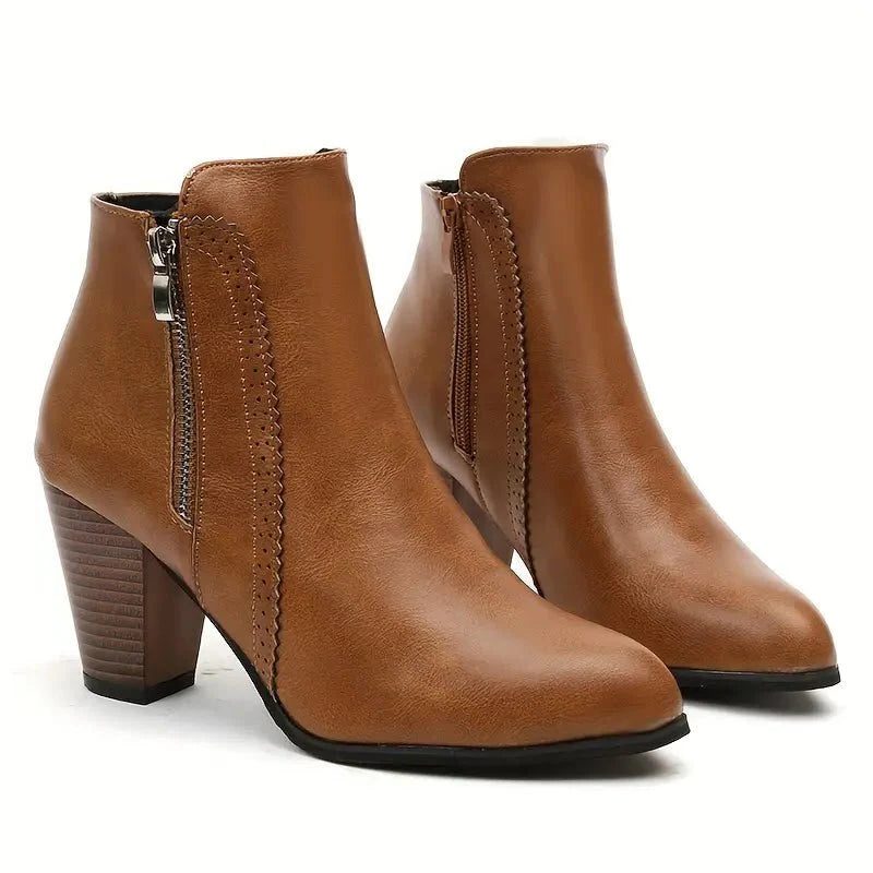 Scalloped Trim Block Heel Ankle Boots for Women - View 6