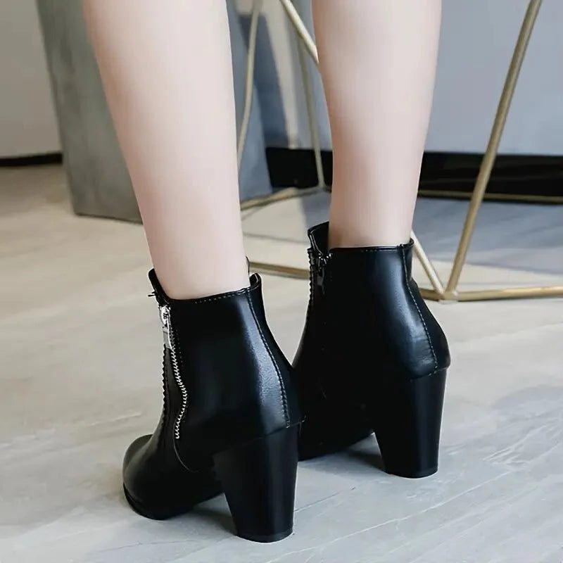 Scalloped Trim Block Heel Ankle Boots for Women - View 8
