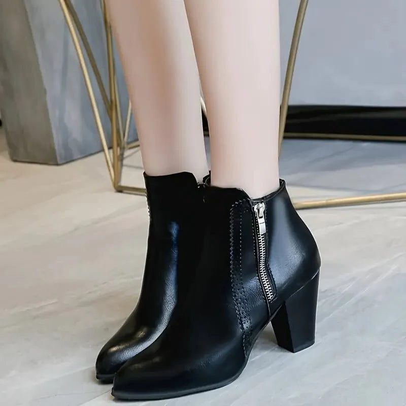 Scalloped Trim Block Heel Ankle Boots for Women - View 9