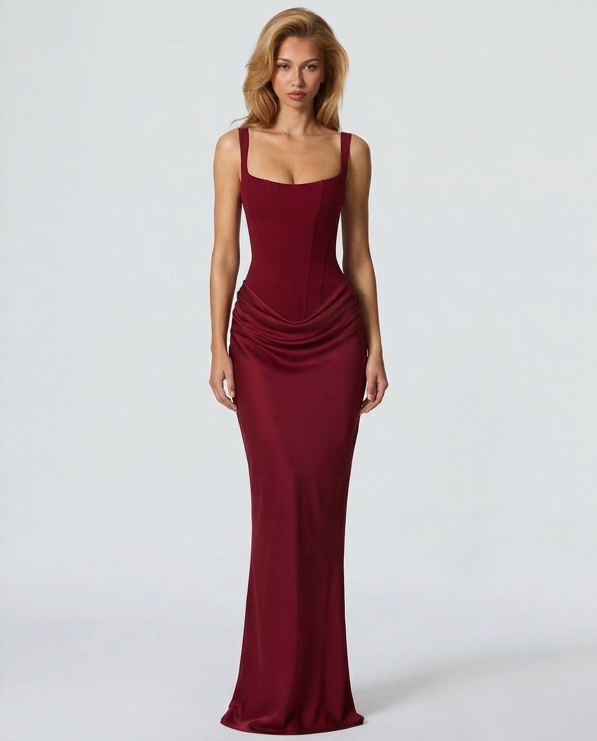 Sculpted Autumn Wedding Guest Maxi Dress for Women - Red