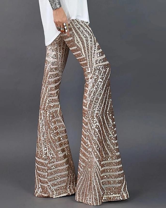 Sequin Wide Leg Flare Party Trousers for Women