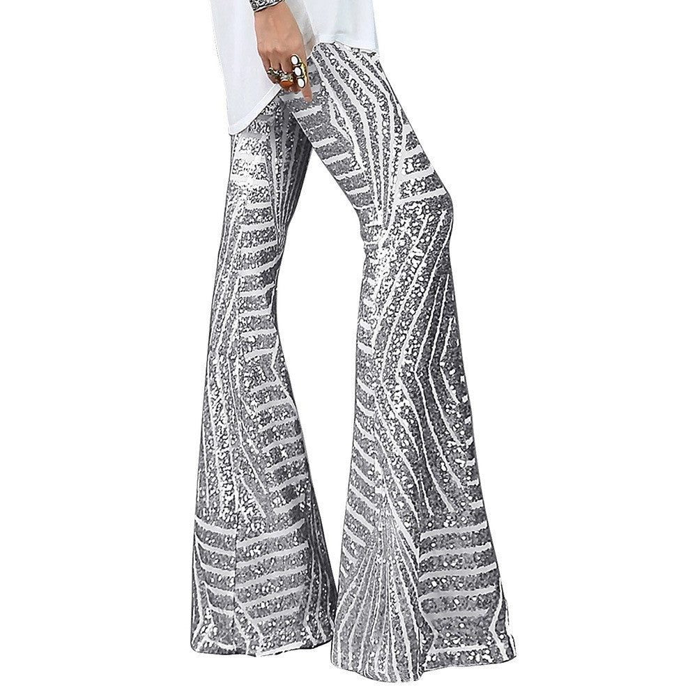 Sequin Wide Leg Flare Party Trousers for Women