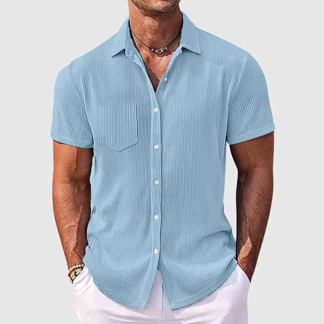 Short Sleeve Ribbed Button-Down Shirt for Men