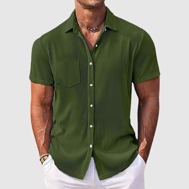 Short Sleeve Ribbed Button-Down Shirt for Men
