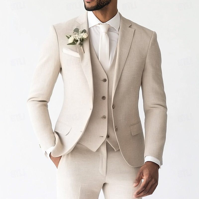 Linen Single-Breasted Three-Piece Suit for Men