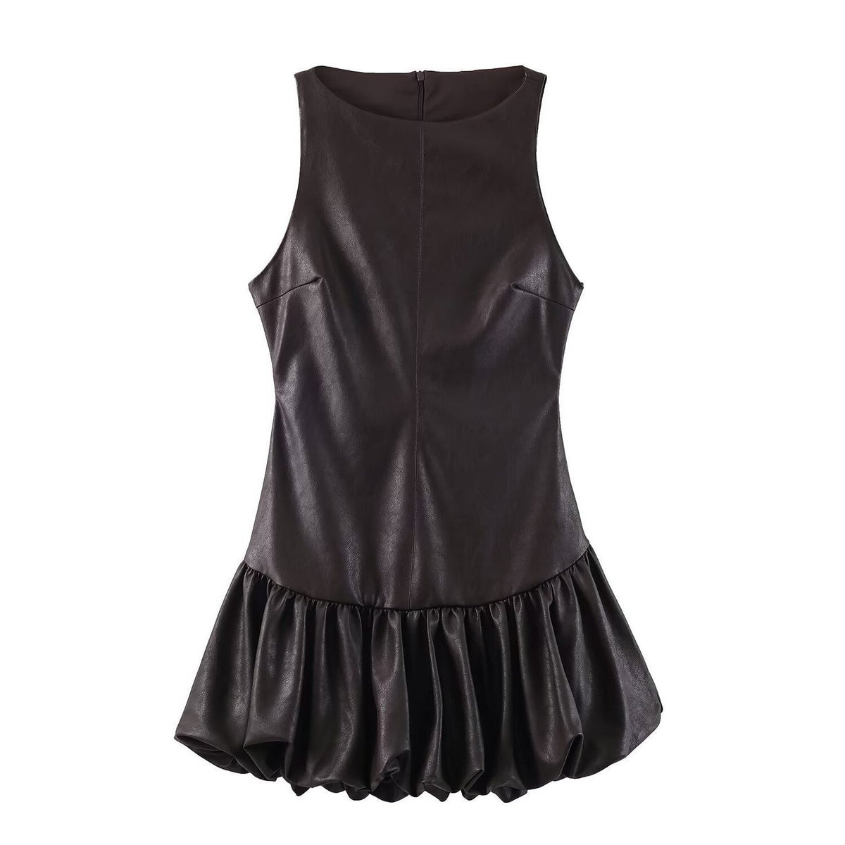 Faux Leather Sleeveless Bubble Hem Dress for Women
