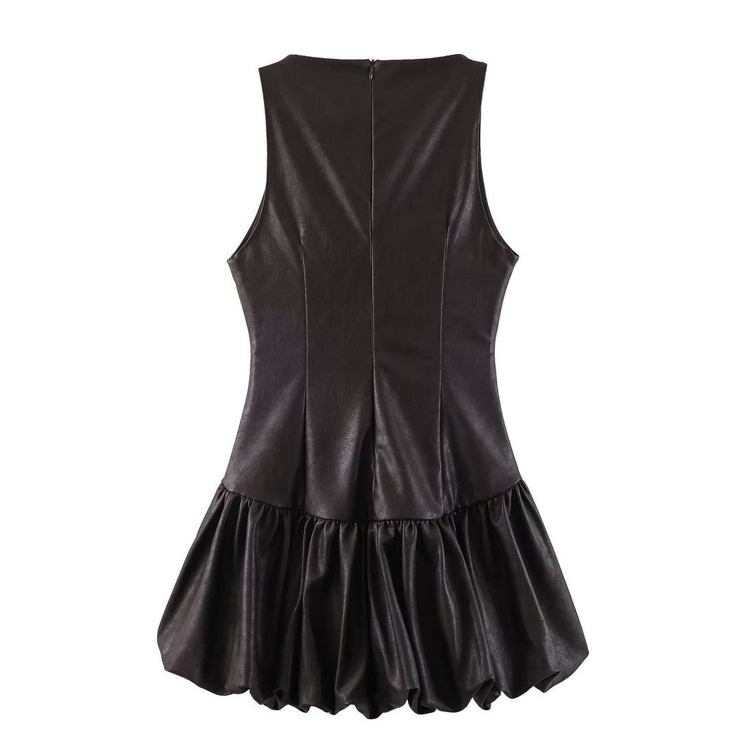 Faux Leather Sleeveless Bubble Hem Dress for Women