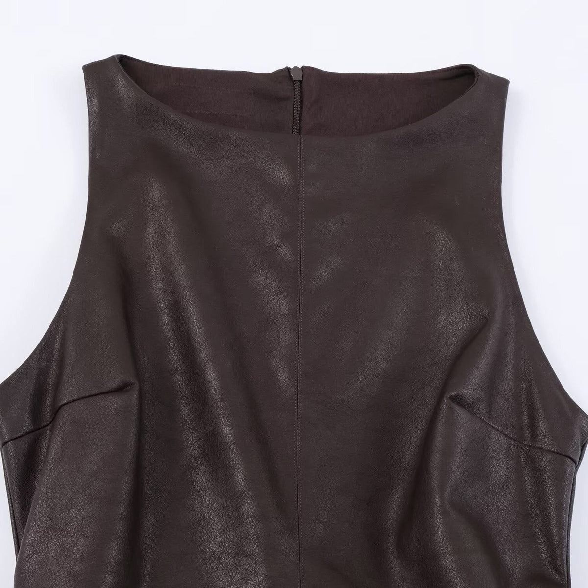 Faux Leather Sleeveless Bubble Hem Dress for Women - View 3