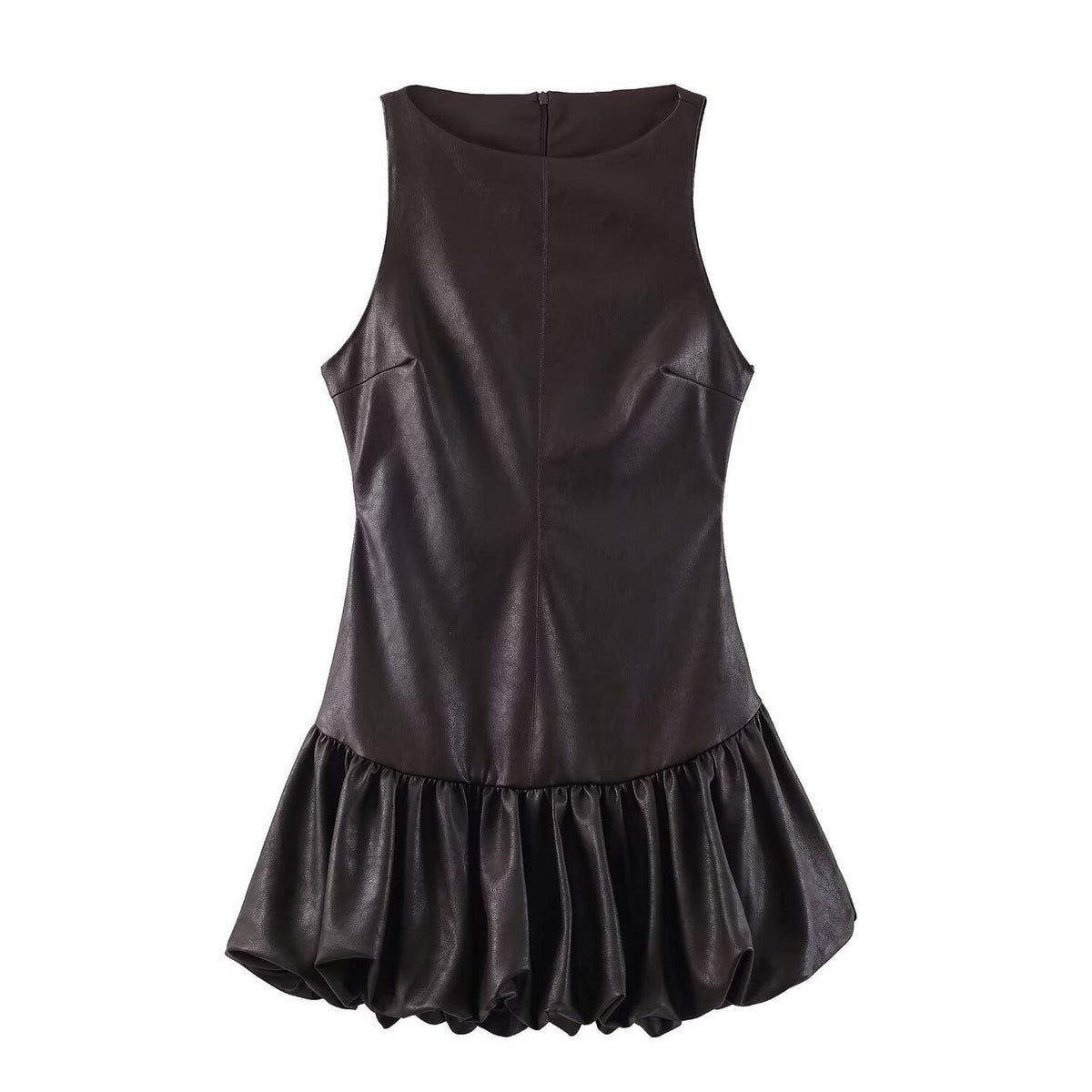 Faux Leather Sleeveless Bubble Hem Dress for Women - View 5